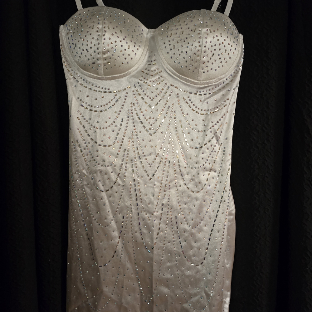Haute Monde Strapless White Dress with Embellishments